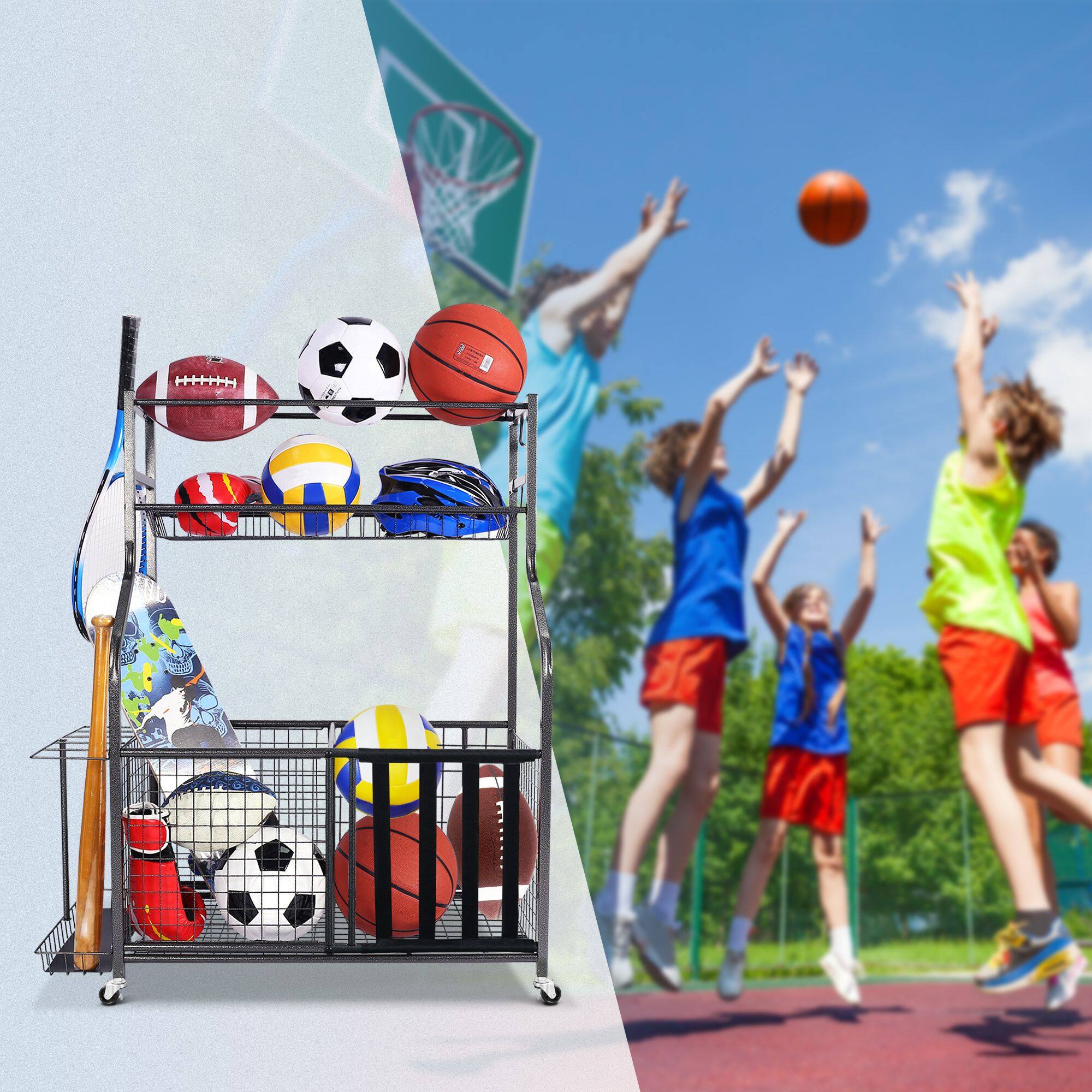 Alt View 2. ZACHVO - 154 lbs. Weight Capacity Sports Organizers Rack with Wheels for Garage - Black.