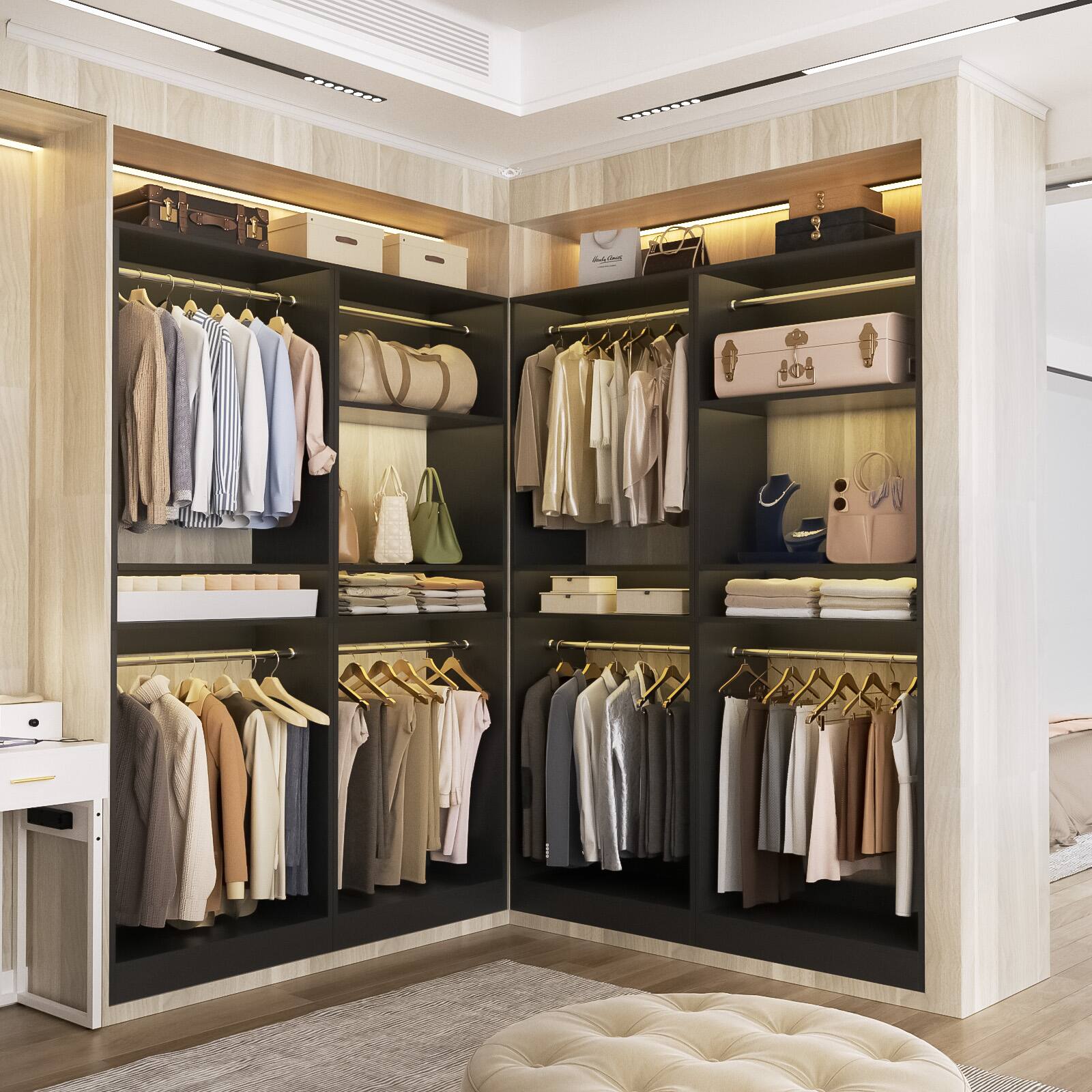 Alt View 3. Aheaplus - 50'' Closet Organizer System, Set of 2, Walk-in Closet Storage & Organizer with 4 Hanging Rods and Adjustable Shelves - Black.