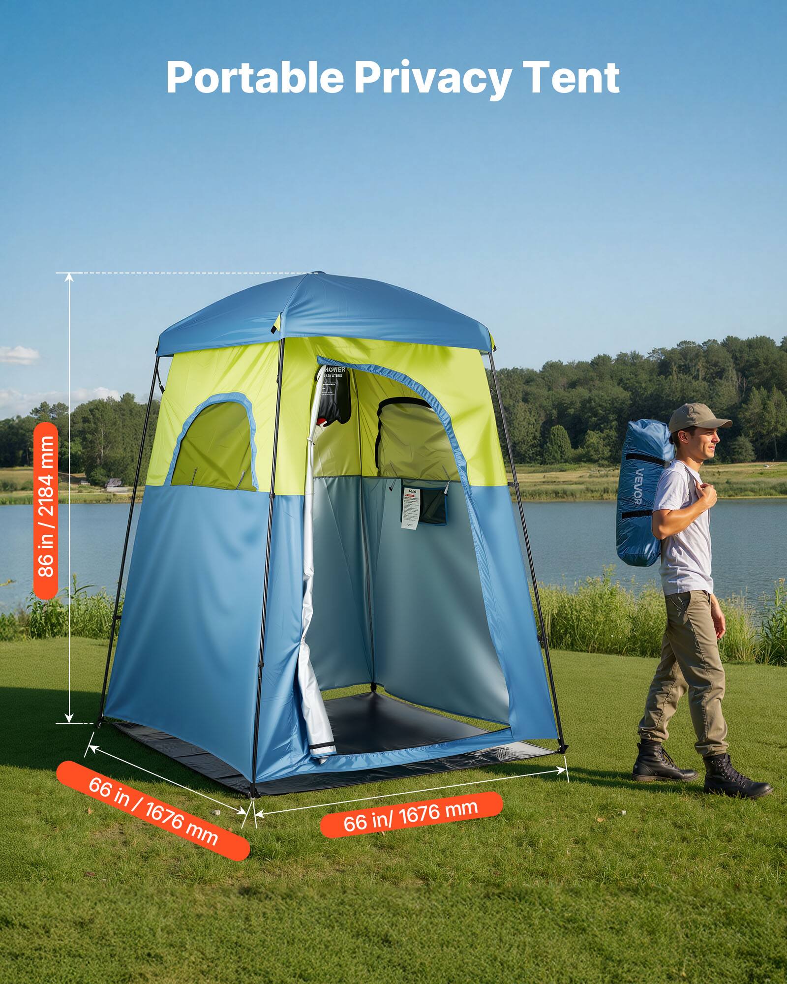 Portable Privacy Tent  
86 in / 2184 mm  
66 in / 1676 mm  
66 in / 1676 mm