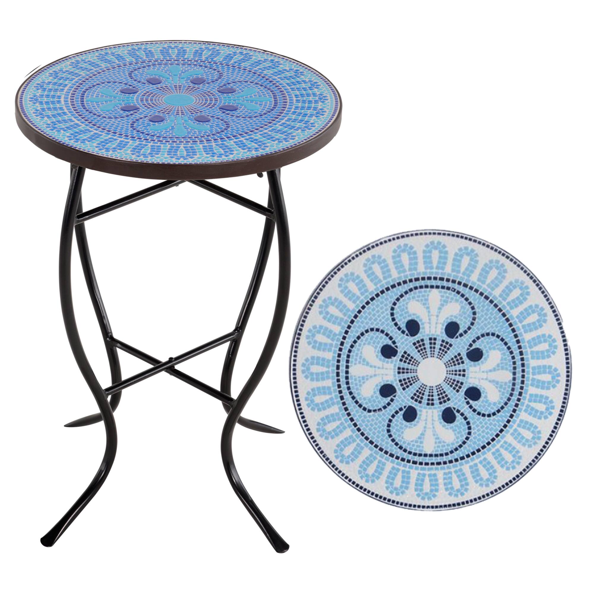 Left. Jiallo - Mosaic Art Collection Pansies Blue Accent Table - Light Blue.