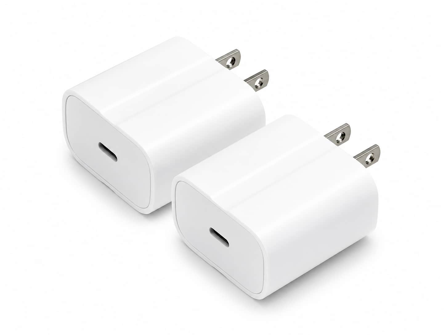 Core Tech - 2-Pack 20W USB-C Fast Charger PD Wall Adapter – Compact Type-C Power Adapter for iPhone 17, Samsung, iPad & More - White