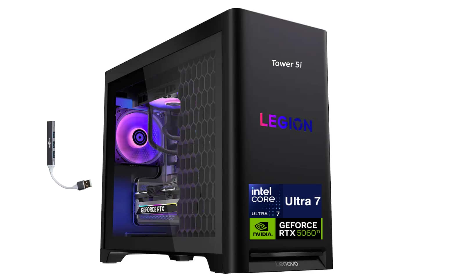 Lenovo - Legion Tower 5i Desktop PC (Intel Ultra 7 265F, 32GB DDR5, 1TB SSD, Win 11 Home) w/USB Hub - Eclipse Black