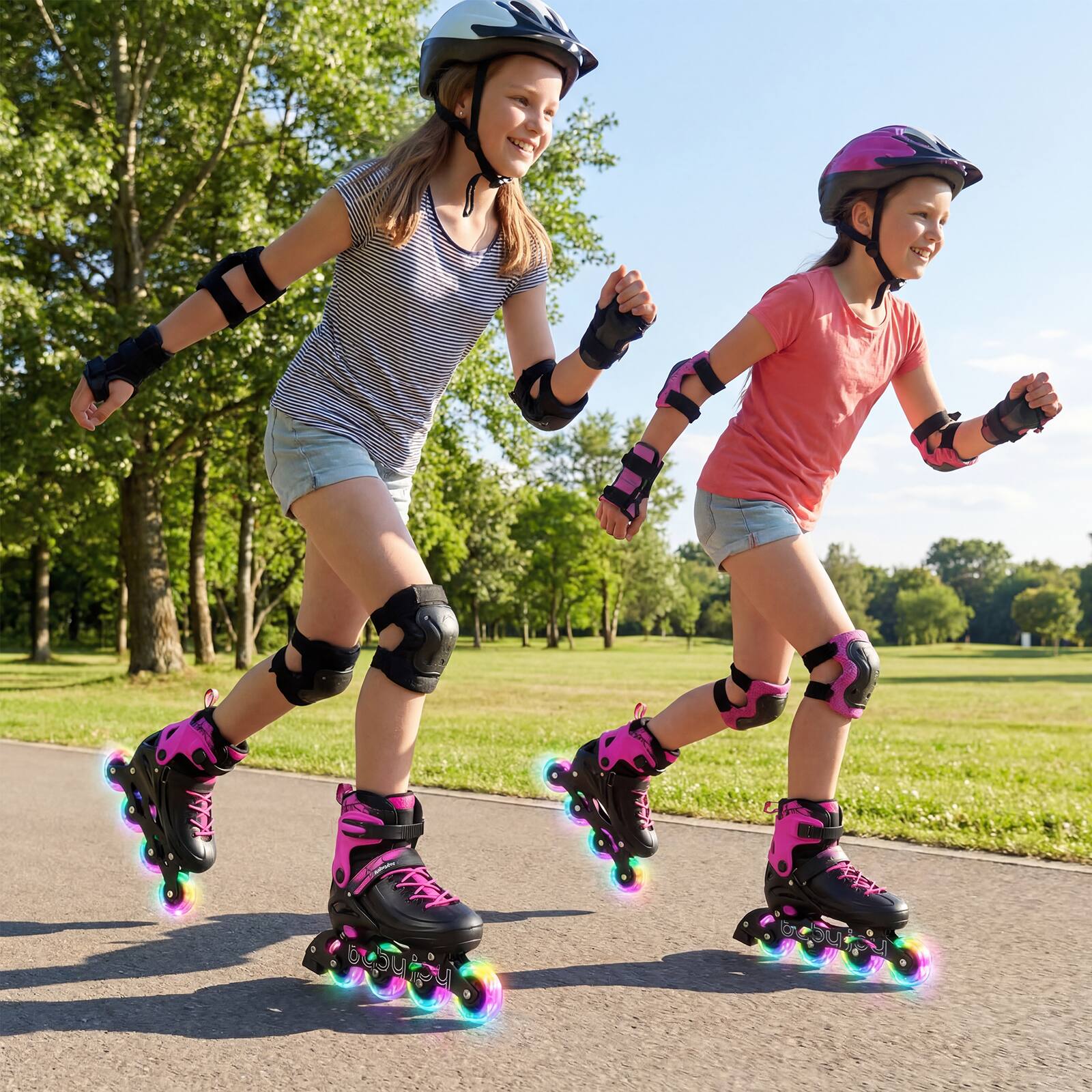 Alt View 1. Costway - Babyjoy Kids Inline Skates, 4-Size Adjustable Light-Up Roller Skates with Safety Support - Pink.