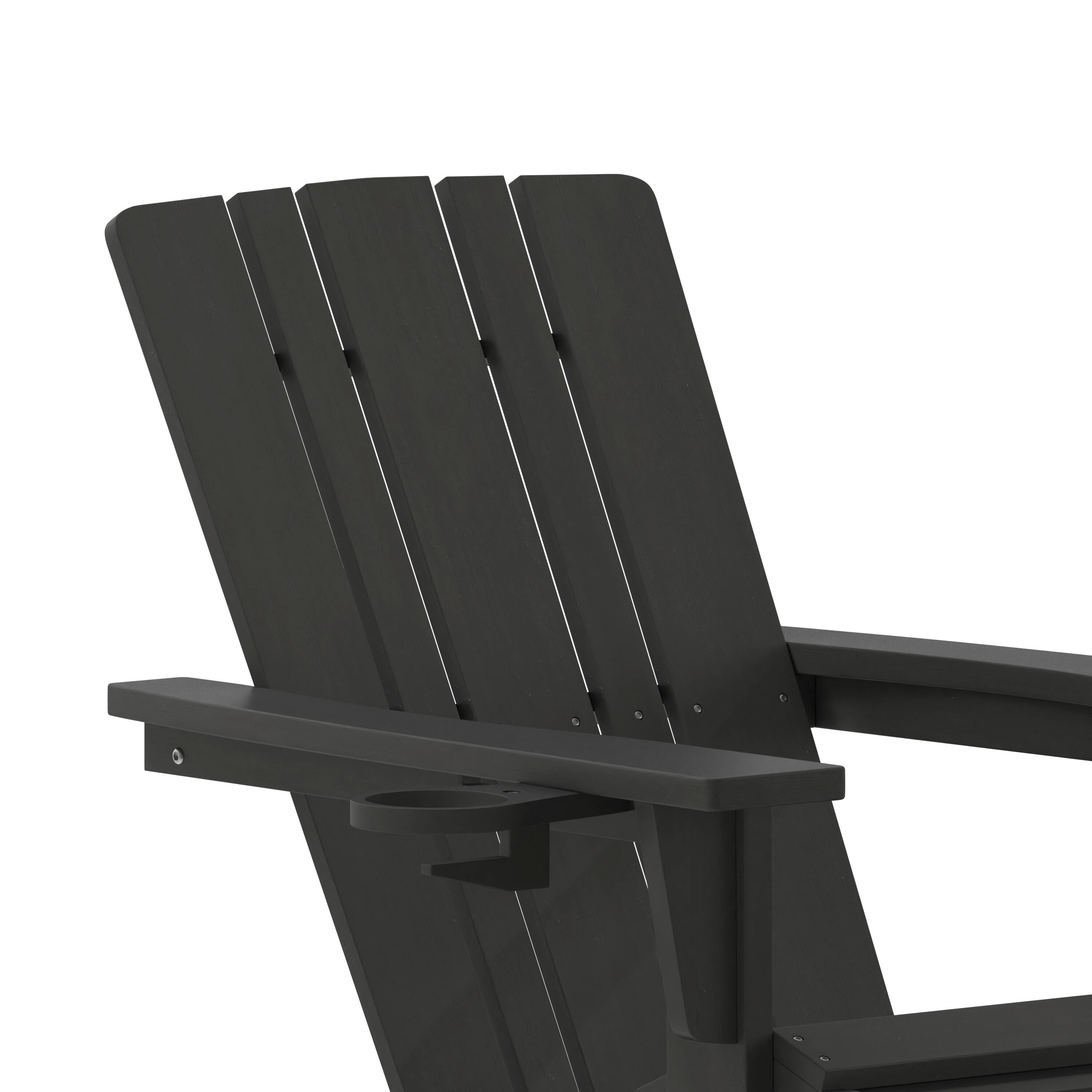 Alt View 10. Emma + Oliver - Haley Adirondack Chair with Cup Holder and Pull Out Ottoman, All-Weather HDPE Indoor/Outdoor Lounge Chair - Black.