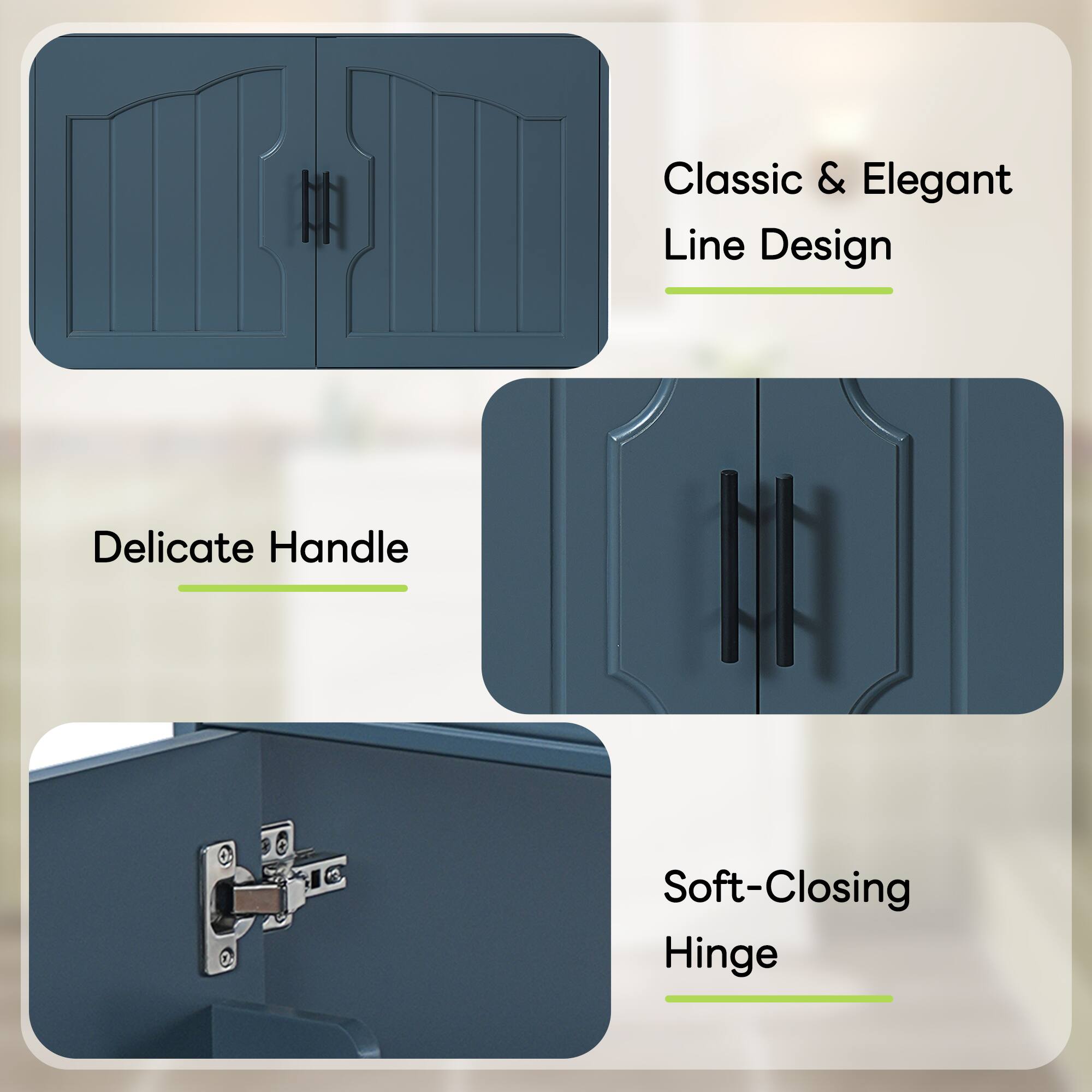 Classic & Elegant Line Design

Delicate Handle

Soft-Closing Hinge