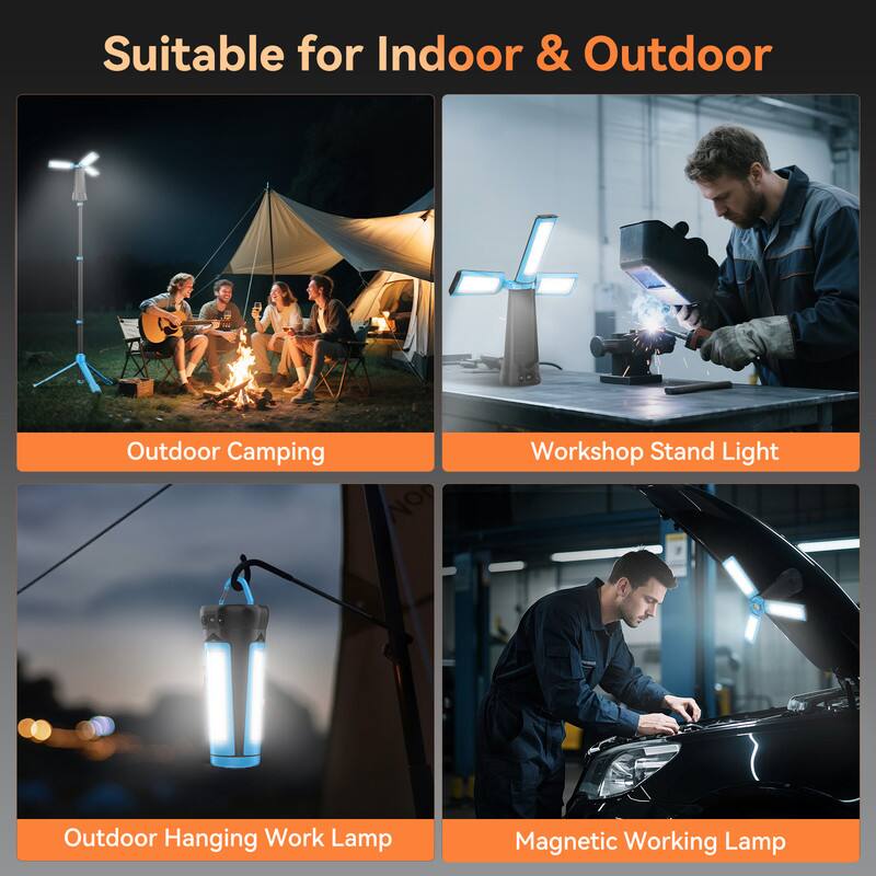 Suitable for Indoor & Outdoor

Outdoor Camping

Workshop Stand Light

Outdoor Hanging Work Lamp

Magnetic Working Lamp