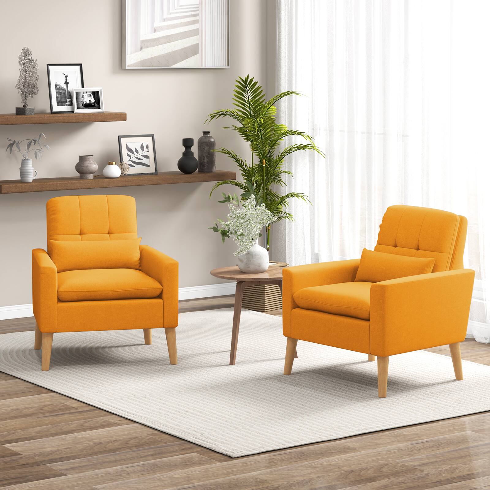 Alt View 7. Ecooso - Accent Chair with Lumbar Pillow and Natural Rubber Wood Legs, Soft Cushioned Seat - Yellow.
