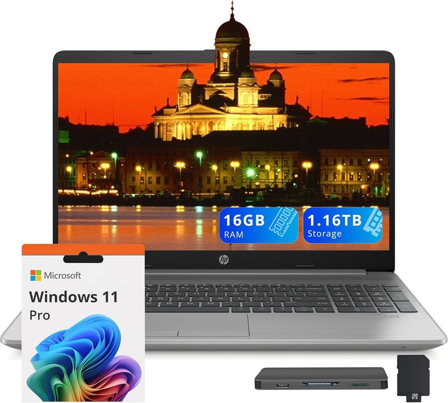 HP 15.6" HD Touchscreen Laptop, Intel I3-1315U, 16GB DDR4 RAM, 1.16TB Storage (1TB SSD 160GB Docking Station Set), Intel UHD Graphics, Numeric Keypad, HD Webcam, Wi-Fi 6, Windows 11 Home, Silver