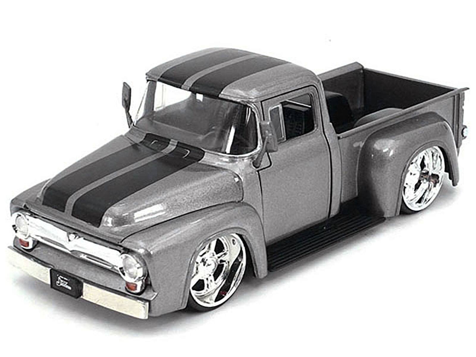 Alt View 1. Jada - 1956 Ford F-100 Pickup Truck Gray Metallic with Black Stripes "Just Trucks" Series 1/24 Diecast Model Car by Jada.