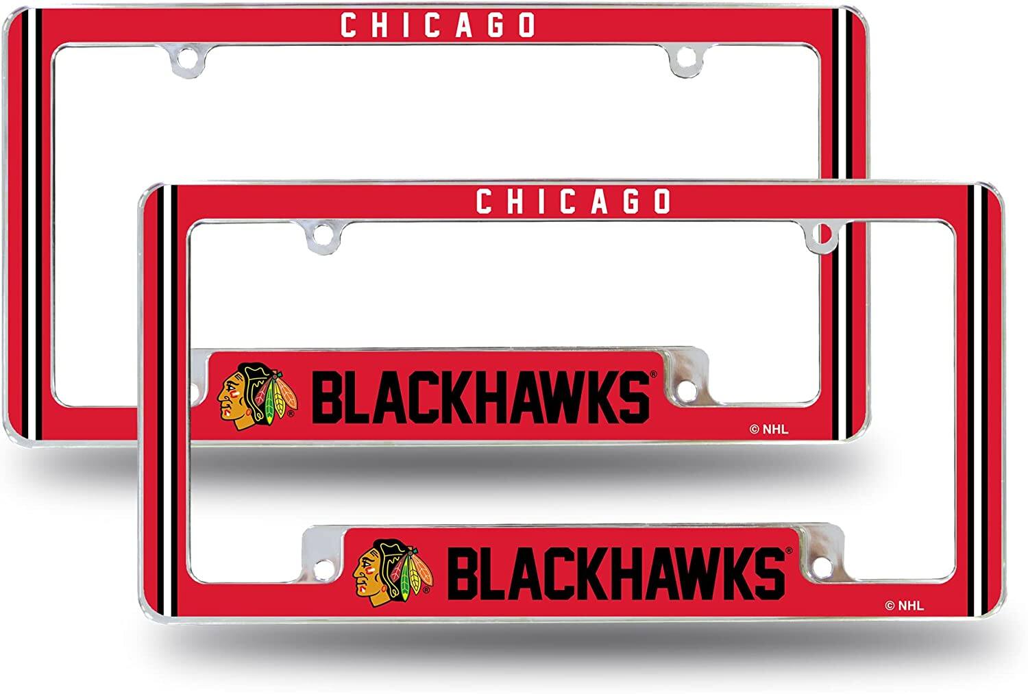 Chicago NHL Blackhawks (Set of 2) Chrome Metal License Plate Frames with Bold Full Frame Design