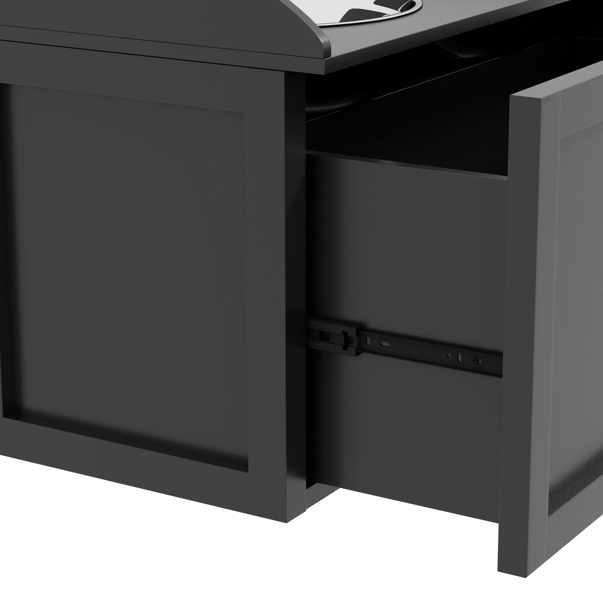 Alt View 5. Pawhut - Dog Feeding Station with Storage Drawer, Dog Food Storage Cabinet with 2 Removable Bowls for Dogs - Black.