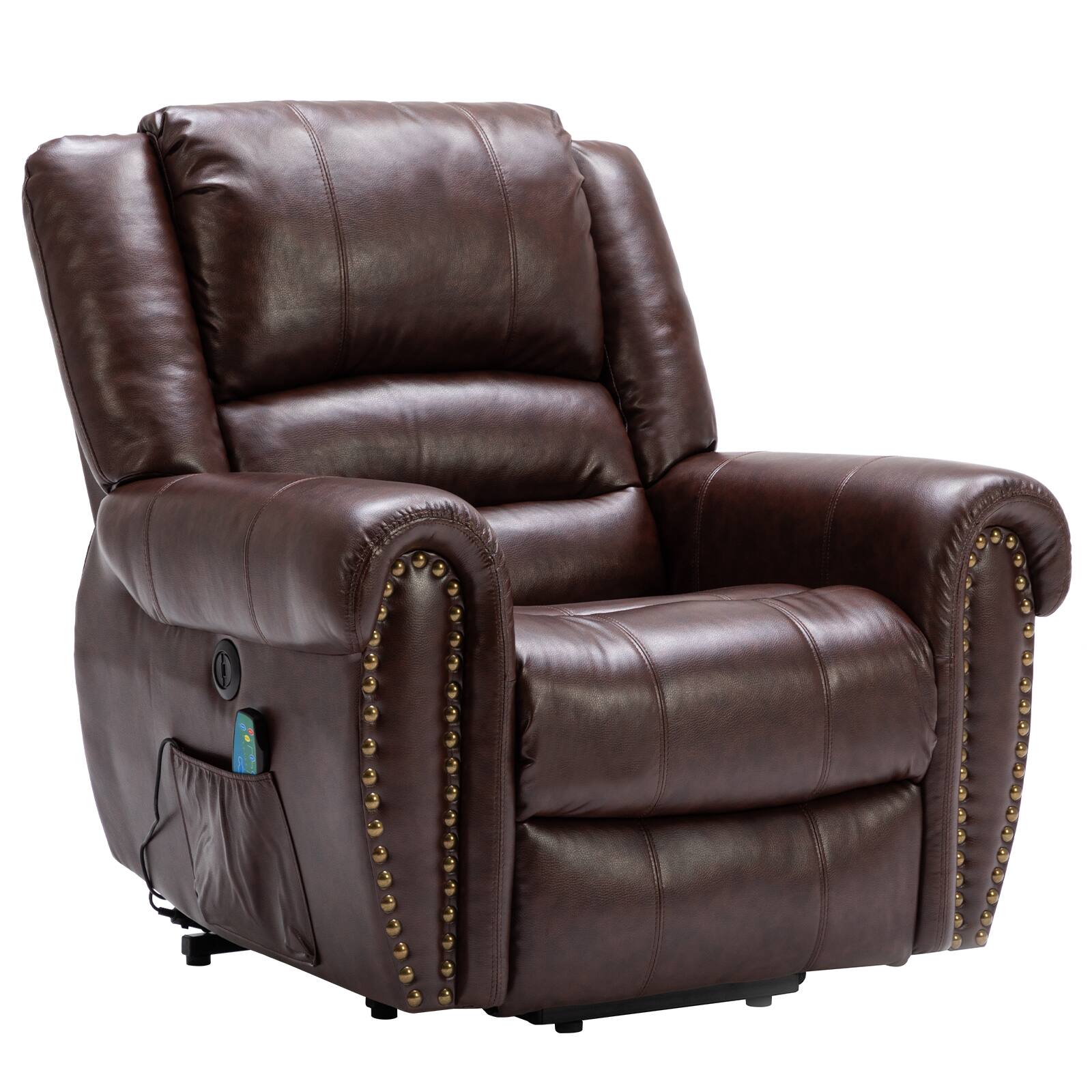 Angle. Bestier - Faux Leather Power Lift Massage Recliner with Heat and USB Port - Brown.