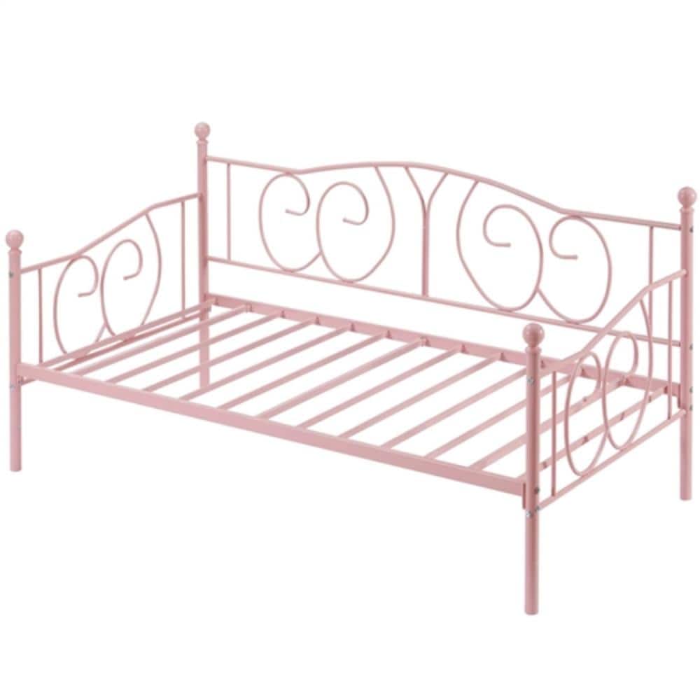 Hivvago - Twin size Victorian Metal Daybed Frame - 350 lbs. Weight Capacity - Pink