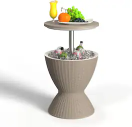 Yardgrace - Outdoor Patio Cooler Bar Table 8Gal With Drain Plug, Adjustable Height Rattan-Style Resin, Pool, Deck, BBQ - Brown