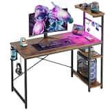 Bestier - 44" RGB Gaming Desk with Reversible 4-Tier Storage and LED Lighting - Brown