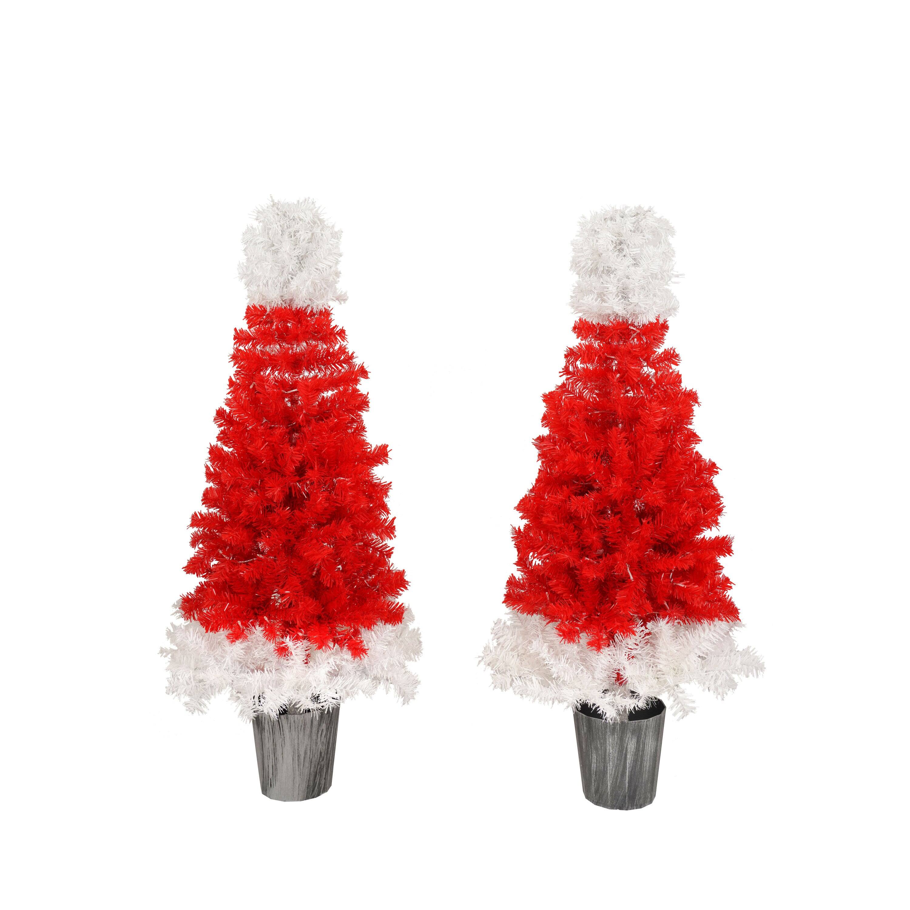 Alt View 7. BreeBe - Lighted  Santa Hat Style Christmas Tree Set of 2, 4ft Artificial Tree with Warm White Lights - Red,White.