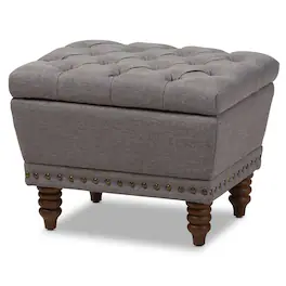 Baxton Studio - Annabelle Modern and Contemporary Fabric Upholstered Walnut Wood Finished Button-Tufted Storage Ottoman - Light Gray