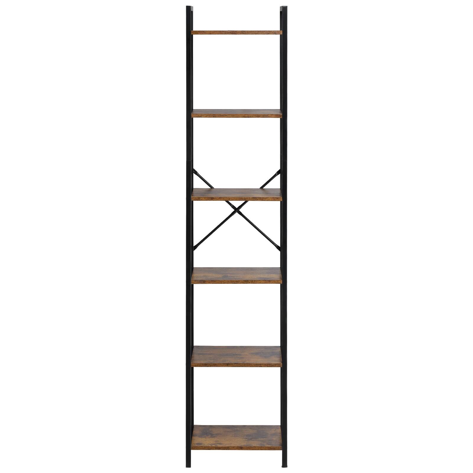 Alt View 5. VEVOR - Metal Bookshelf, 6-Tier Industrial Bookcase, Tall Narrow Rustic Vintage Storage Bookshelf with Open Shelves - Brown.