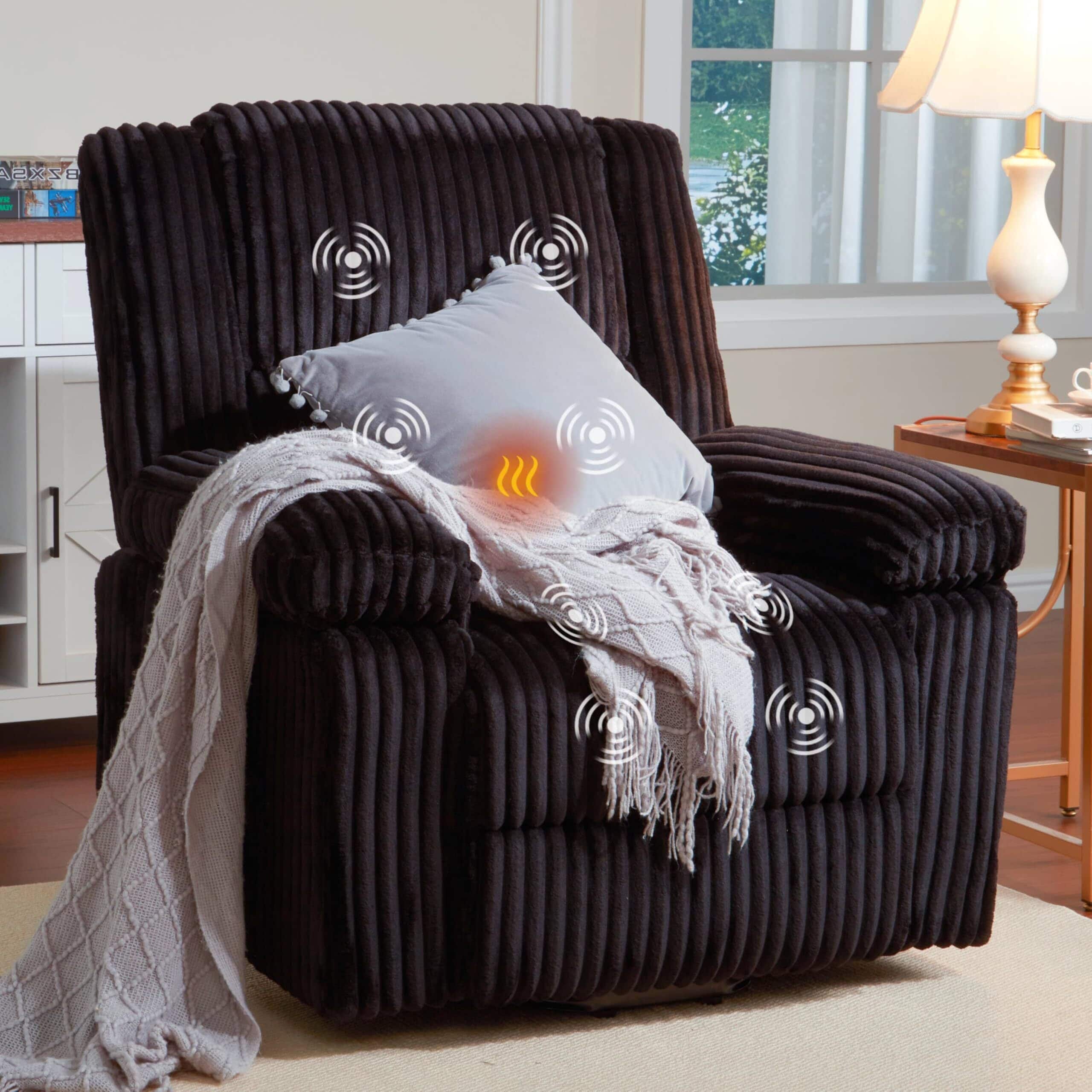 Acekool - Power Lift Recliner Chair - Heat and Massage, Electric Lift Plush Recliner with Soft Padded Seat, Back Support - Black