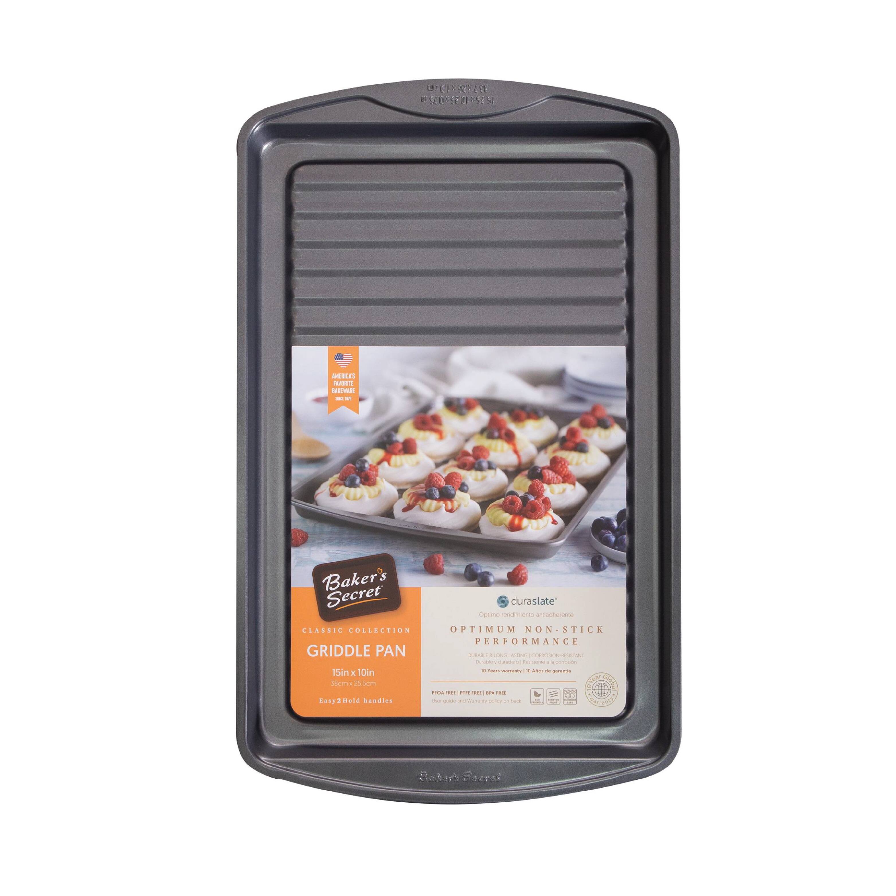 Baker's Secret - Grill Pan Non-stick 0.8"x10.8"x17.5" Classic Line Carbon Steel - Dark Grey