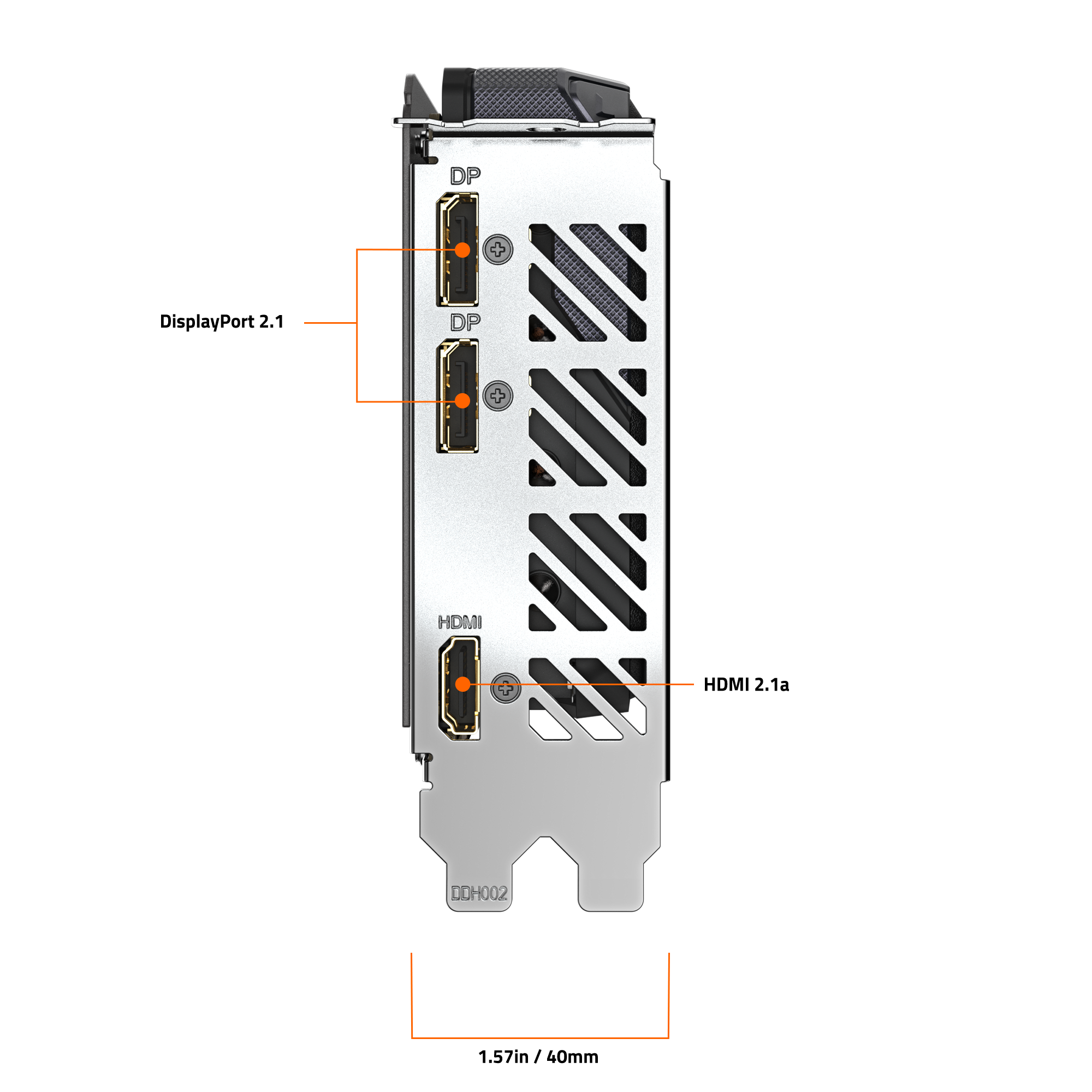 The text on the image reads "DP DP HDMI DDH002." The correct grouping of these words would be "DDH002 DP DP HDMI."