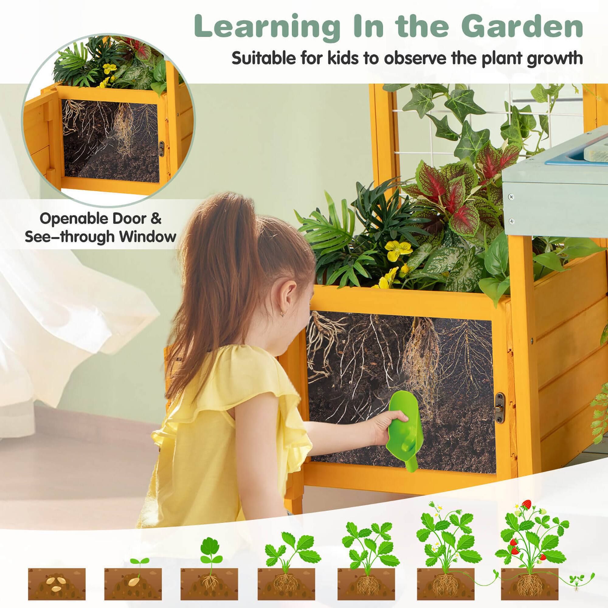 Learning In the Garden  
Suitable for kids to observe the plant growth  

Openable Door & See-through Window