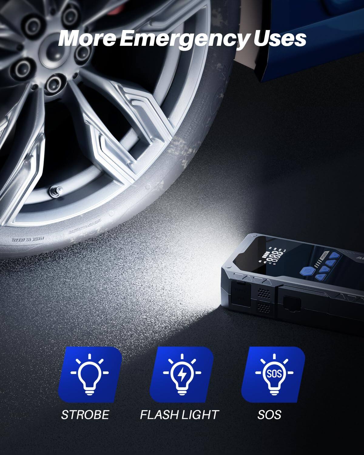 More Emergency Uses

- STROBE
- FLASH LIGHT
- SOS