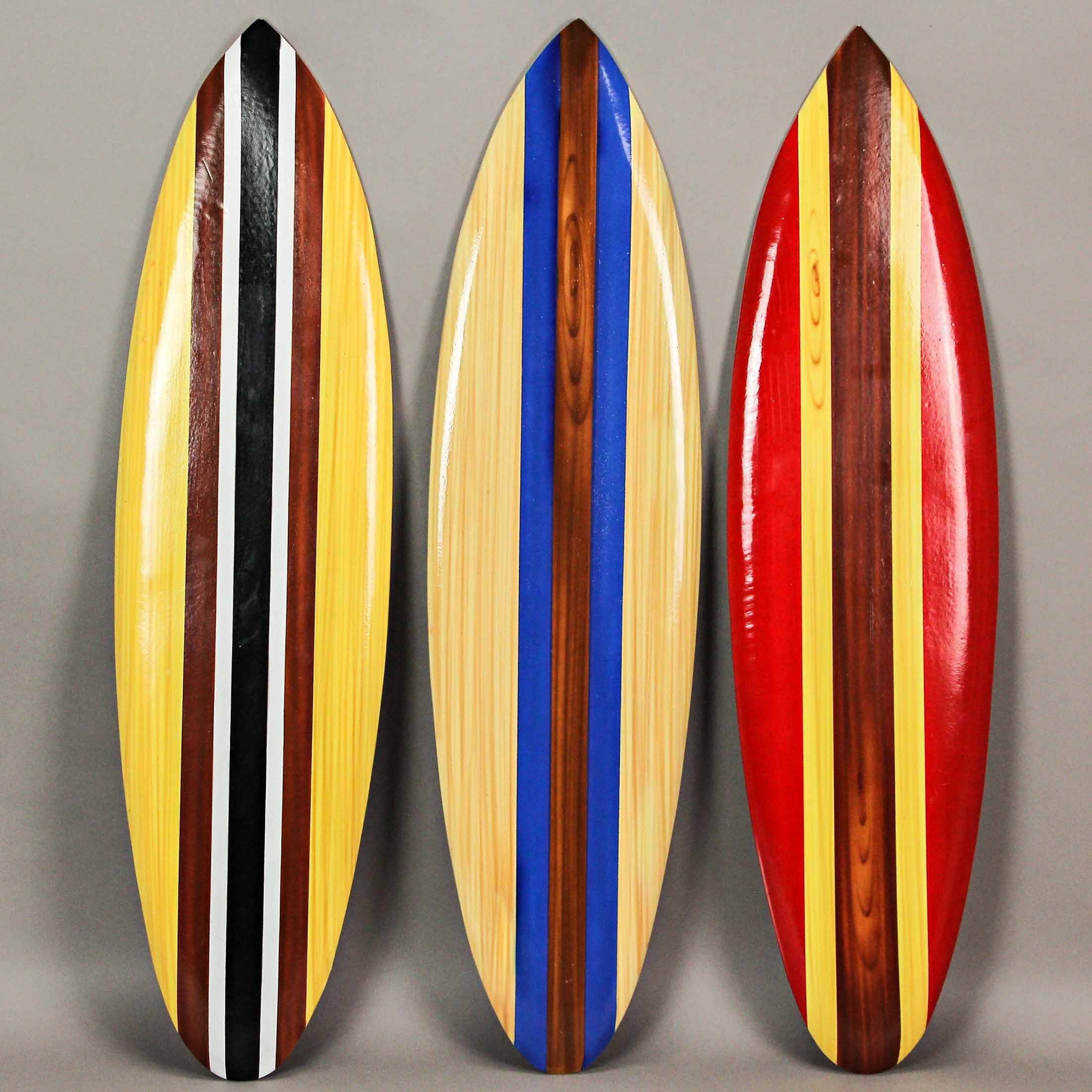 Alt View 1. Zeckos - Set of 3 Wooden Striped Surfboard Wall Hangings 32 Inches Long - Multicolored.