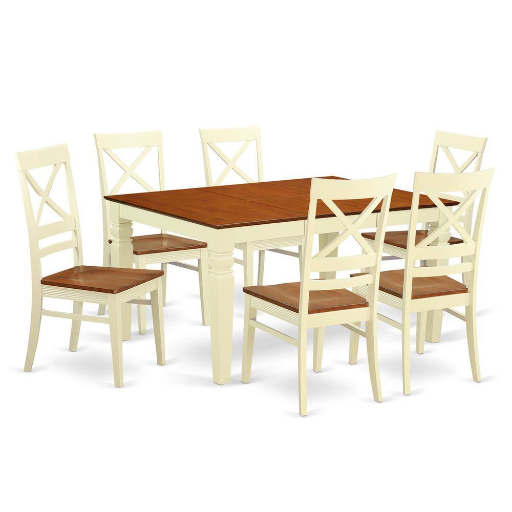 Left. East West Furniture - 7 Pc Kitchen table set with a Dinning Table and 6 Wood Dining Chairs in Buttermilk and Cherry - Buttermilk & Cherry.