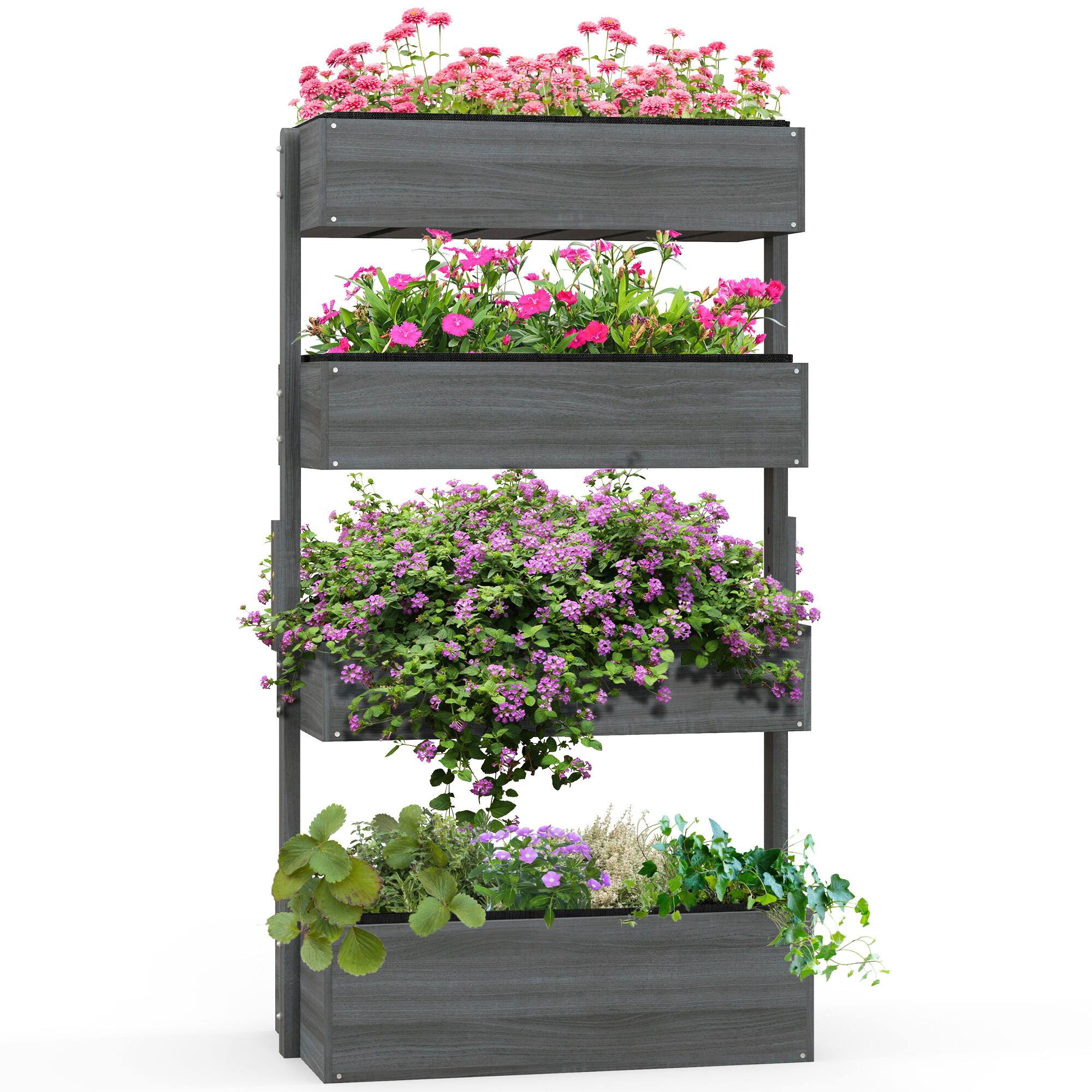 Outsunny - Vertical 4 Tier Raised Garden Bed, Wooden Planter Box, Self-Draining with Bed Liner for Indoor Outdoor Flowers - Gray price history on PriceWatchPro