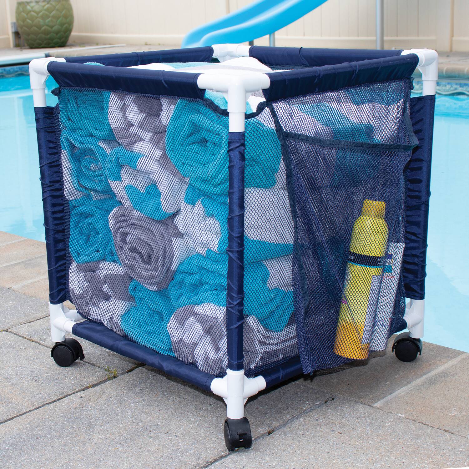 Alt View 2. Pool Bins - Pool Storage Organizer Mesh Rolling Equipment Bin Mini.