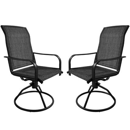 Front. Yardgrace - 2-Piece Patio Swivel Rocking Dining Chairs High-Back Textilene Metal All-Weather Lawn Porch Garden - Grey.
