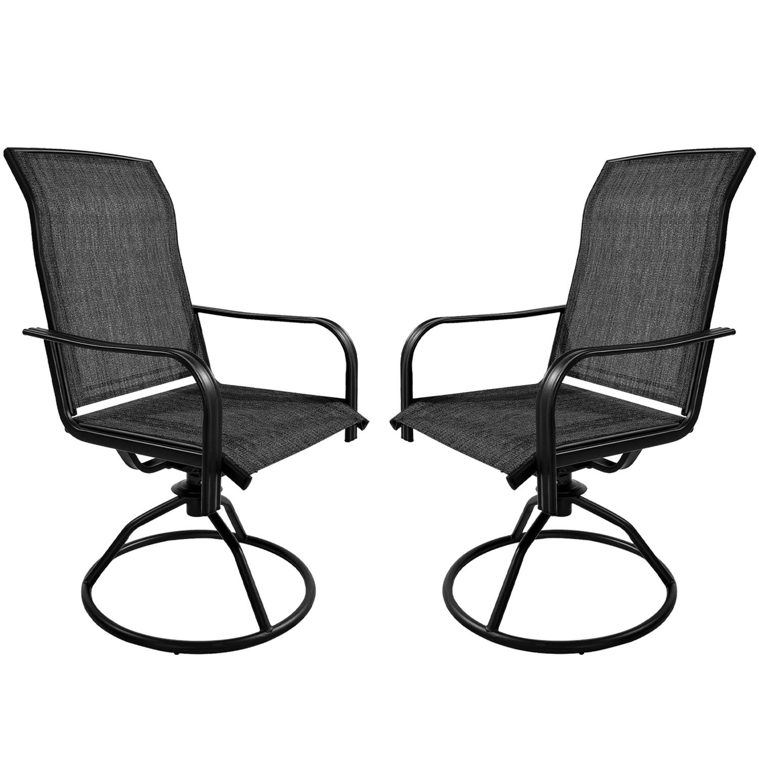 Front. Yardgrace - 2-Piece Patio Swivel Rocking Dining Chairs High-Back Textilene Metal All-Weather Lawn Porch Garden - Grey.