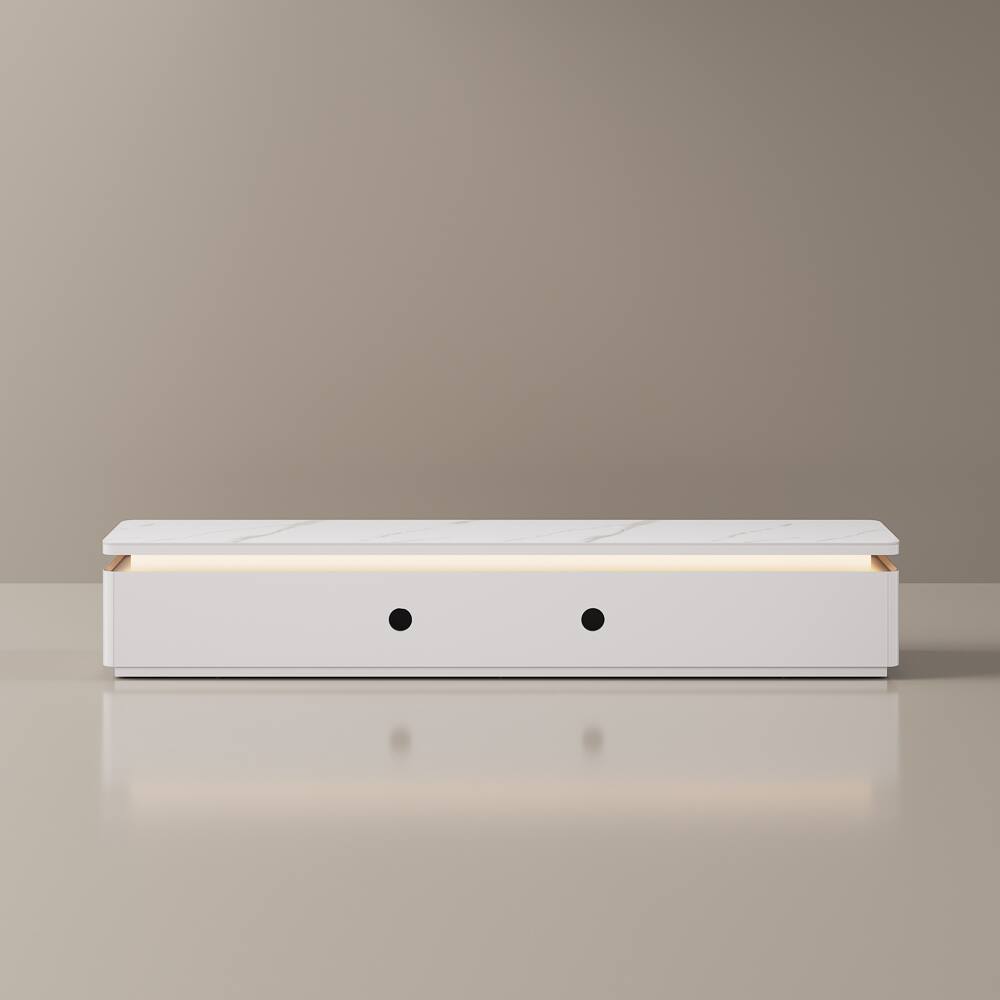 Alt View 9. POVISON - 95" Fully Assembled White Glossy Sintered Stone Mid-Century TV Stand with LED Lights and Drawers for 65 to 75 In TVs - White MDF.