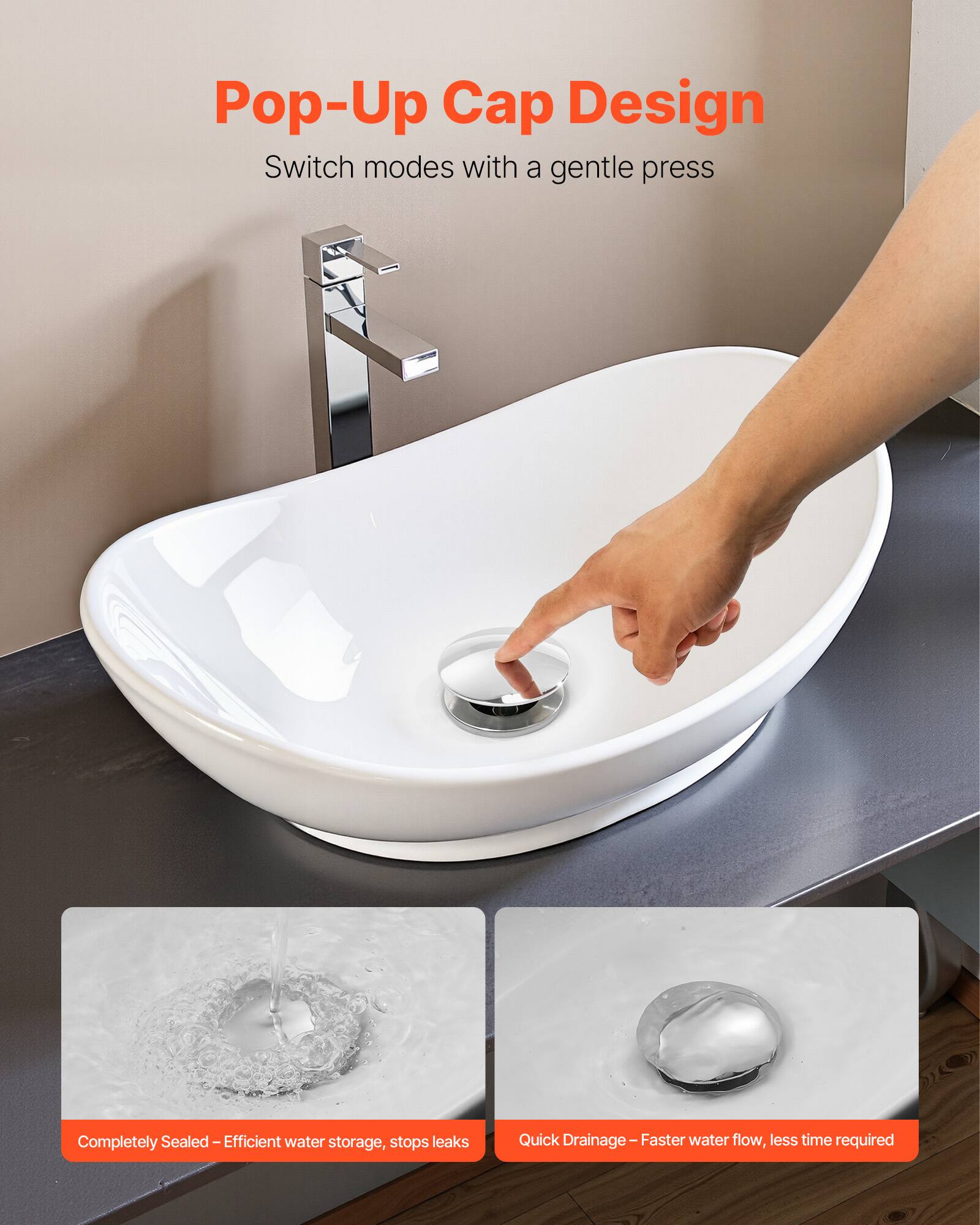 Pop-Up Cap Design, Switch modes with a gentle press, Completely Sealed - Efficient water storage, stops leaks, Quick Drainage - Faster water flow, less time required