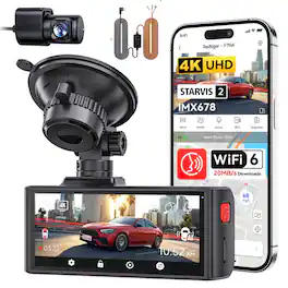 REDTIGER - 4K Dual Dash Cam, STARVIS 2 IMX678, 8MP, 5GHz WiFi, GPS, ADAS, Voice Control, Night Vision, 24H Parking Monitoring - Black