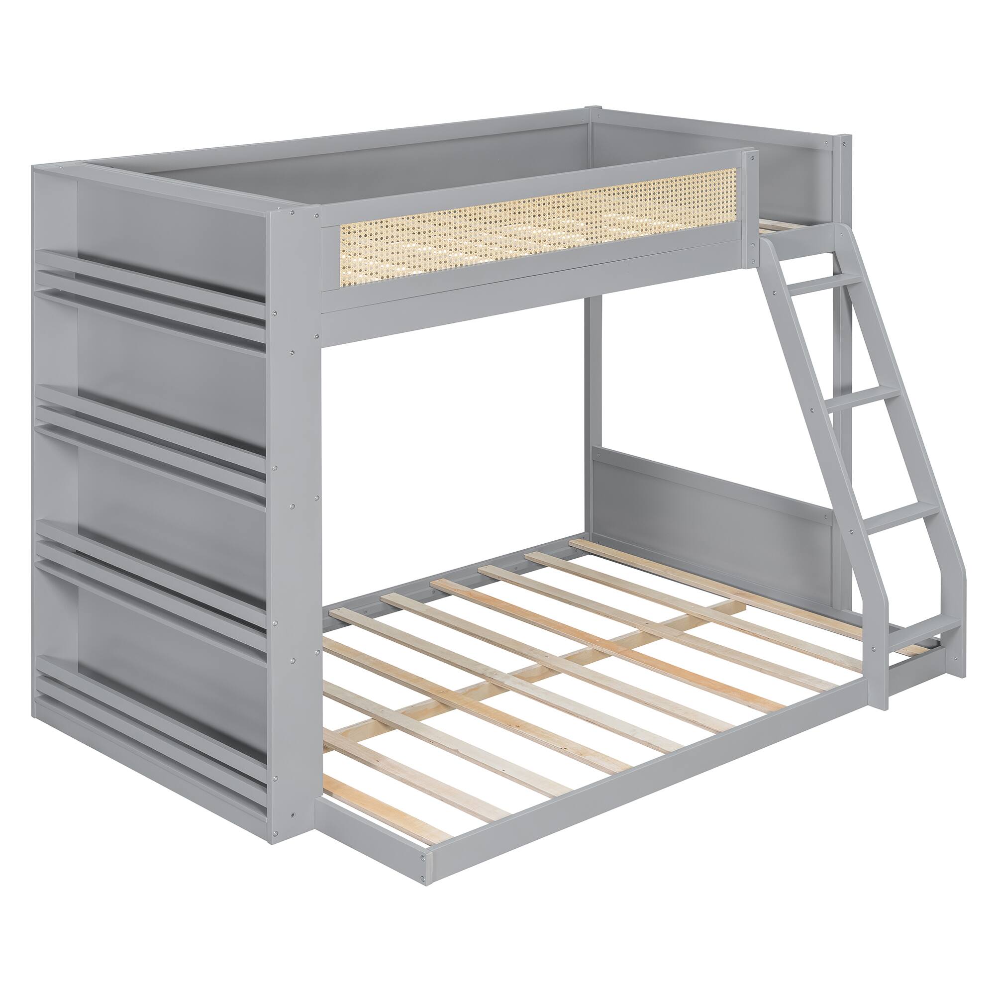 Back. Anysun - Twin over Full Bunk Bed with Shelf and LED - Grey.