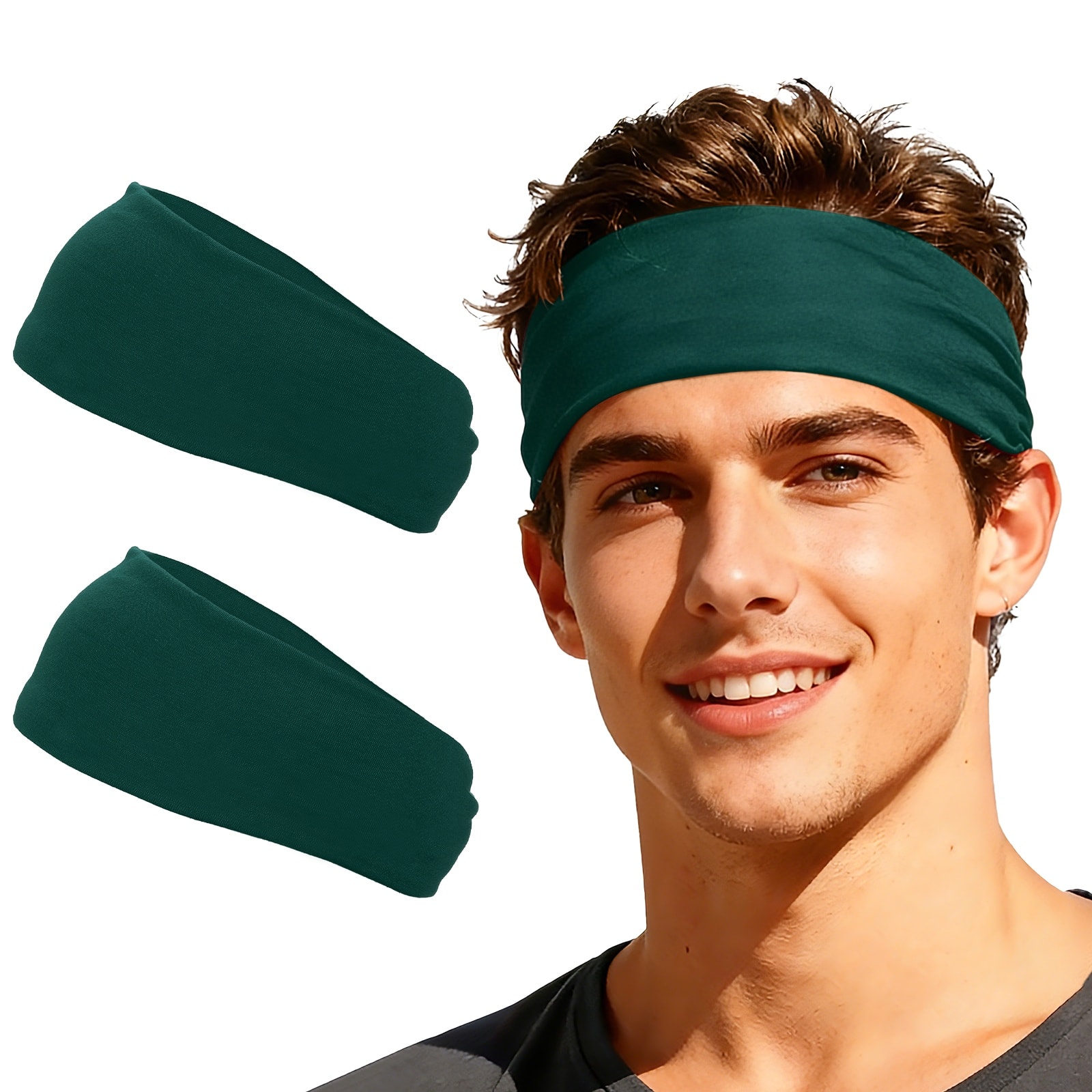 Unique Bargains - Sport Headbands for Men & Women, Stretchy Sweatband Absorbent Headbands, 2pcs - For Yoga/Sports/Running/Fitness/Cycling - Bottle Green price history on PriceWatchPro