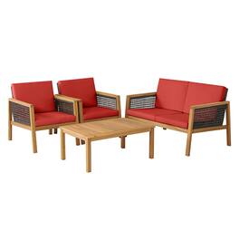 Boyel Living - 4 Pieces Patio Rattan Furniture Set with Removable Cushions - Red