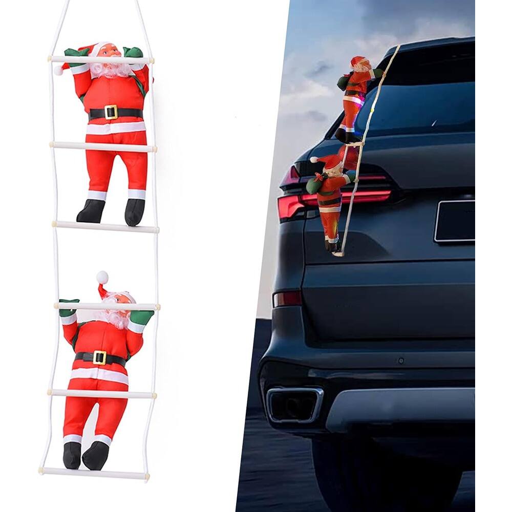Angle. MOSZAR LLC - Santa Claus Rope Ladder Ornament – Hanging, Red & Green, Christmas Decor - Red/Green.