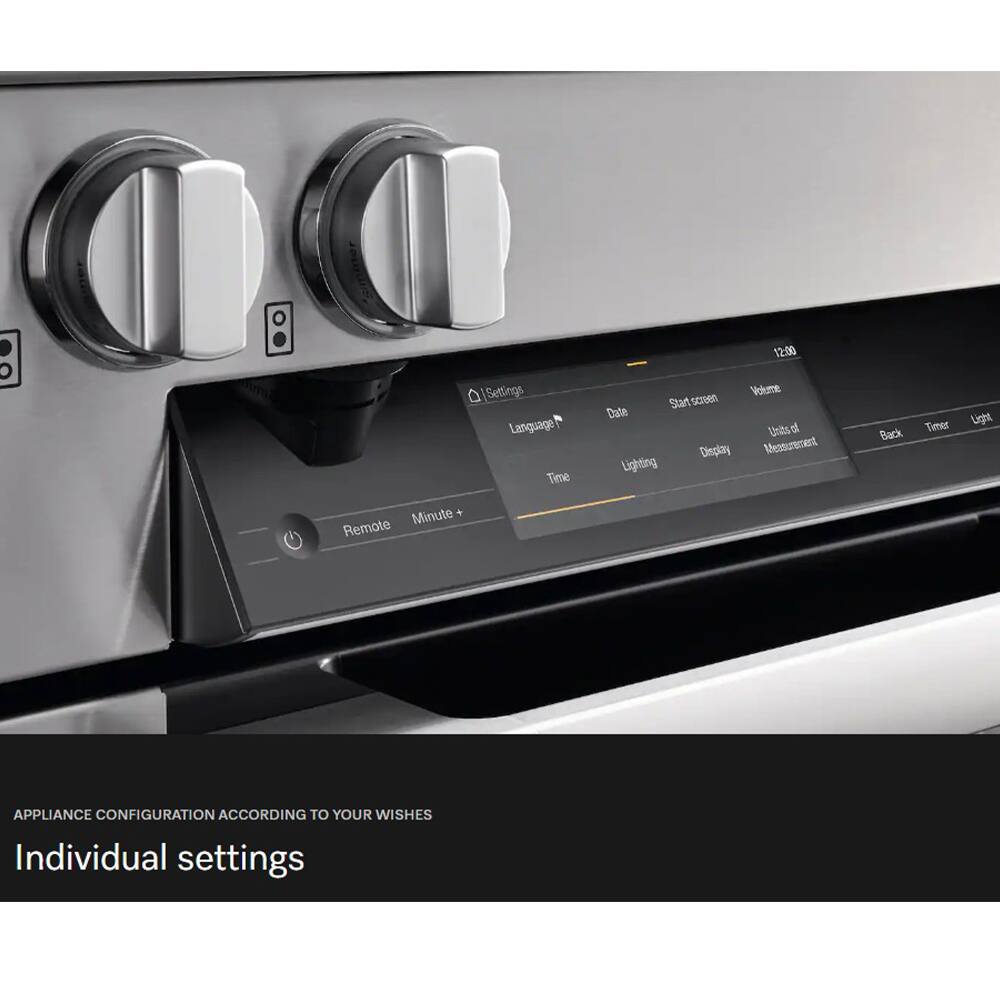Settings Language Time 12:00 Volume Start screen Date Units of Measurement Display Time Lighting Back Timer Light Remote Minute + APPLIANCE CONFIGURATION ACCORDING TO YOUR WISHES Individual settings