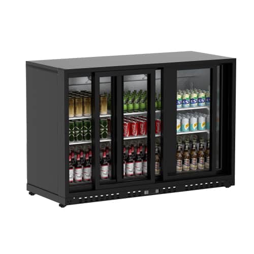 Lycvki - Back 11.4 Cu.Ft Bar Cooler Beverage Refrigerator with 3 Low-E Glass Sliding Doors - Black