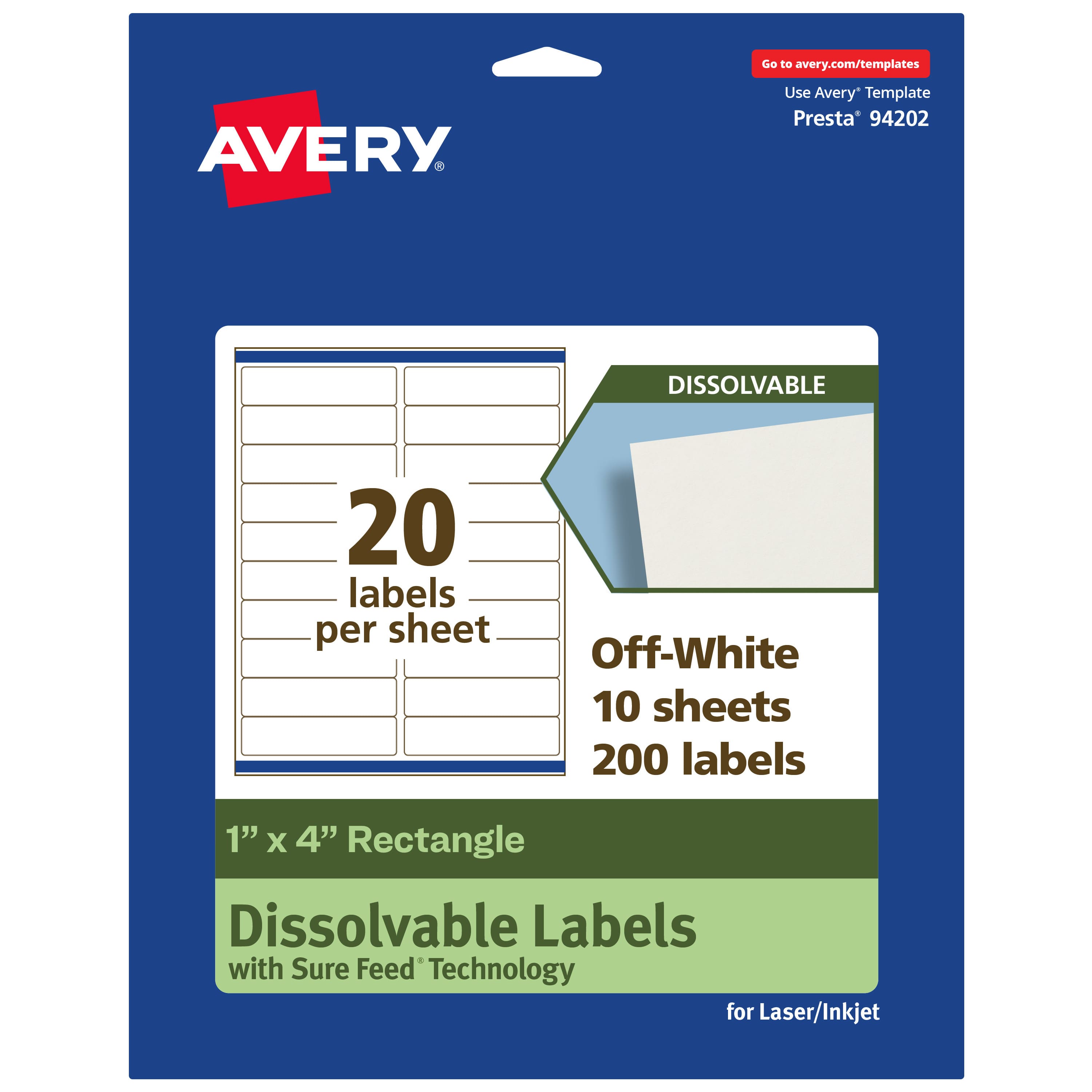 Avery - Dissolvable Rectangle Labels, 1" x 4", 200 Labels - White