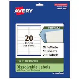 Avery - Dissolvable Rectangle Labels, 1" x 4", 200 Labels - White