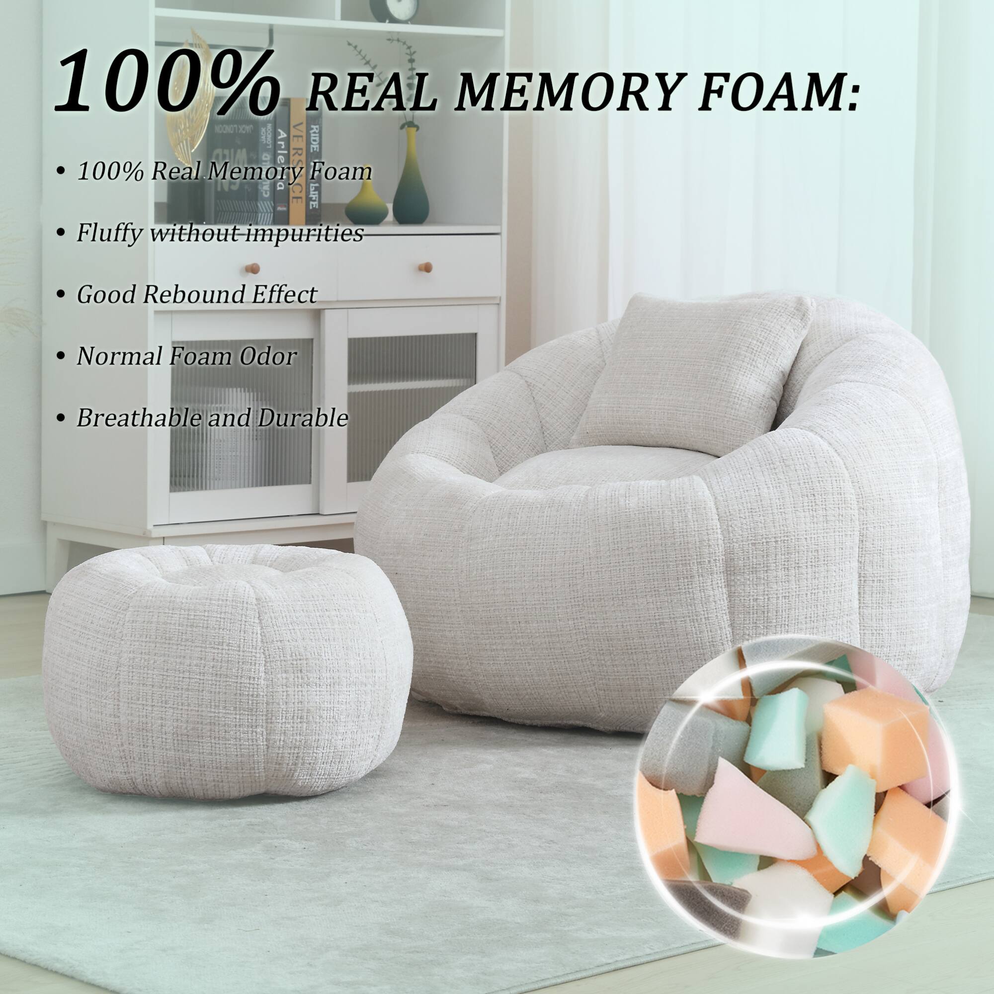 100% REAL MEMORY FOAM:

- 100% Real Memory Foam
- Fluffy without impurities
- Good Rebound Effect
- Normal Foam Odor
- Breathable and Durable