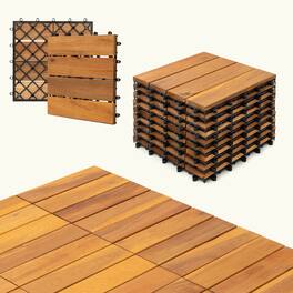 Boyel Living - 10PCS 11.8 x 11.8 inch Acacia Wood Interlocking Tiles for Outdoor and Indoor Waterproof Flooring - Gold