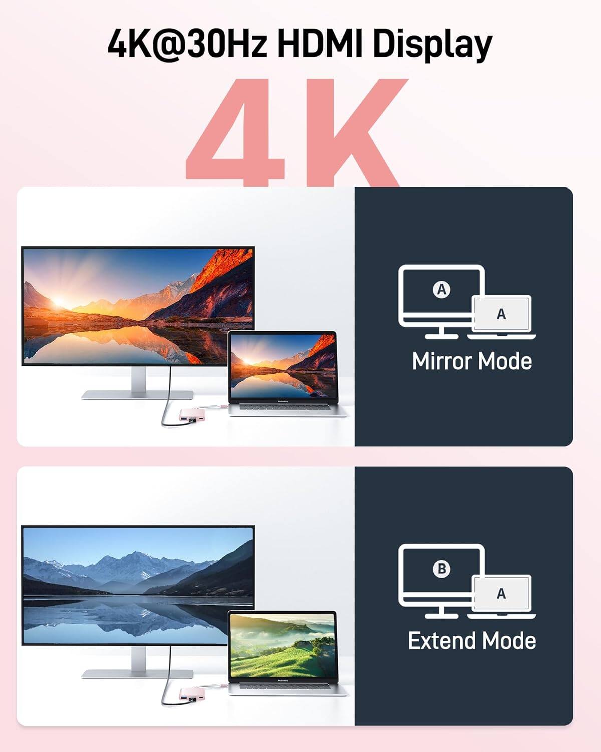 4K@30Hz HDMI Display

4K

Mirror Mode

Extend Mode