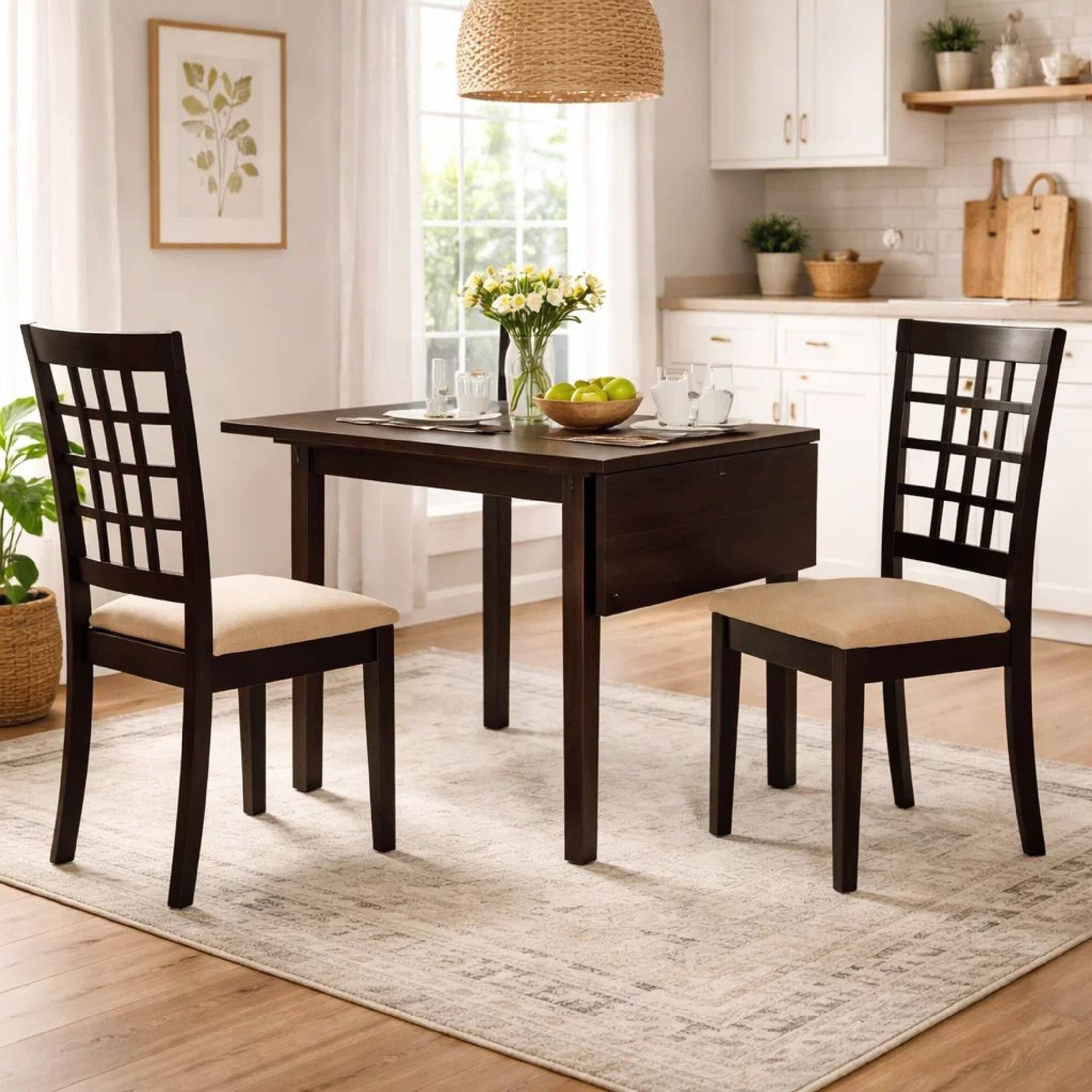 Alt View 7. Manhattan Lane - Elso 4pc Dining Set, Table w Drop Leaf, 3 Lattice Style Chair - Cappuccino Brown, Brown Tan.
