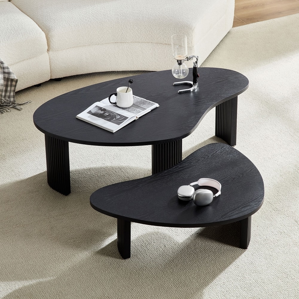Loheer - 2-Piece Modern Irregular Shape Coffee Table Set Nesting Coffee Tables for Living Room Office - Black price history on PriceWatchPro