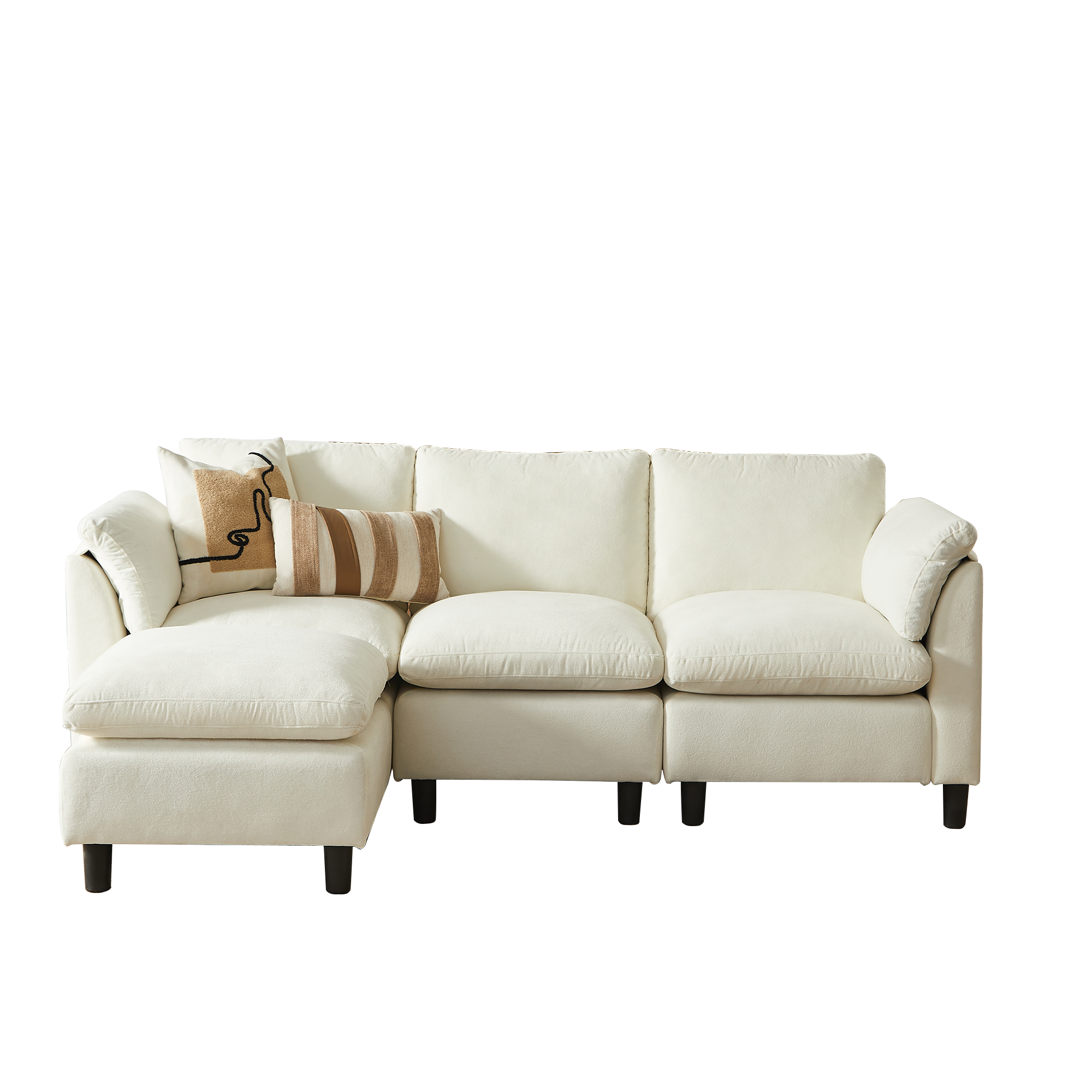 Alt View 5. Electra Tech Xpress - Modern L-Shaped Chenille Upholstered Sectional Couch for Living Room, 3 Seater Cloud Sofa with Ottoman - BEIGE.